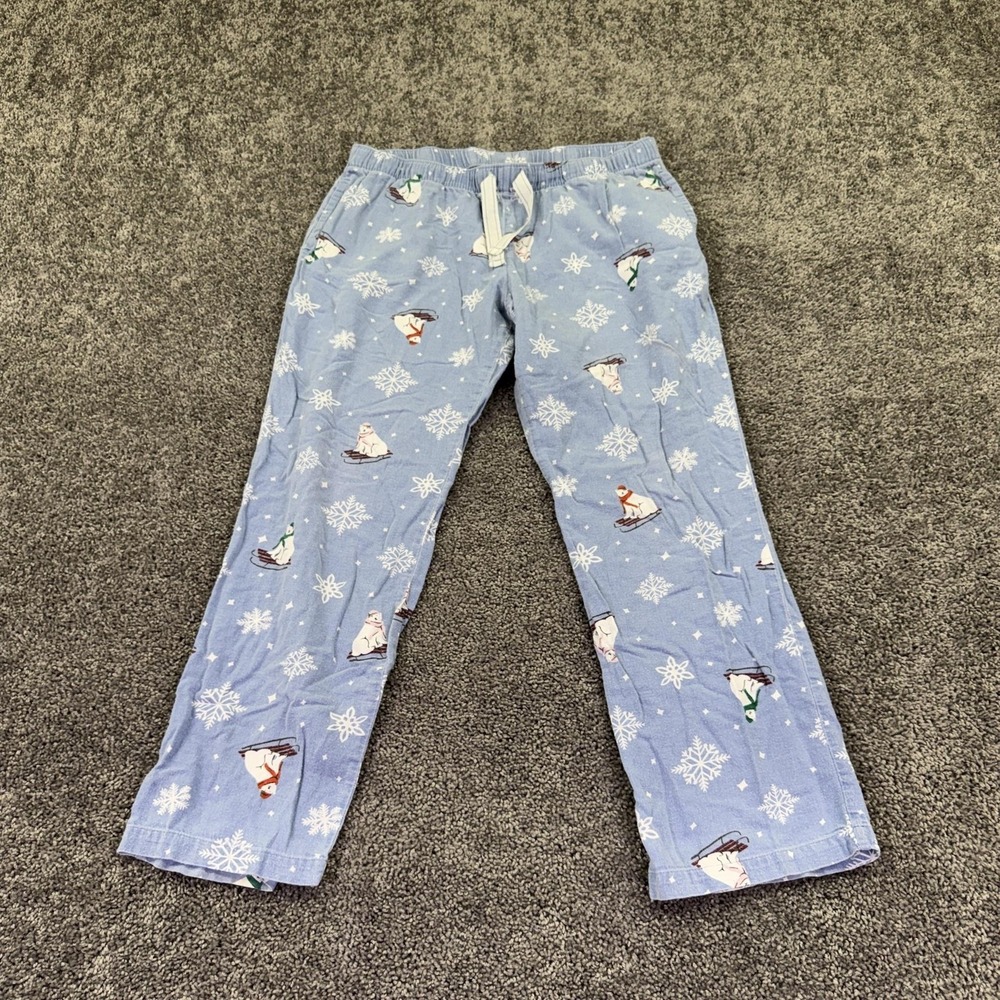 Old Navy Pajama Pants Womens L Blue Polar Bear Snowflake Flannel Winter Lounge